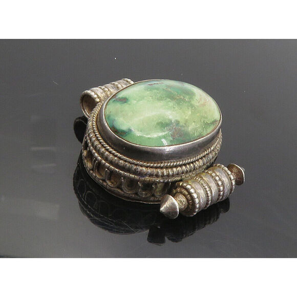 925 Sterling Silver Vintage Antique Cabochon Cut Jasper Slide Pendant PT6434